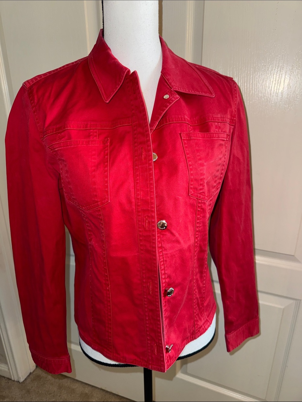 JONES NEW YORK -  Bright Red Button-Front Jean Jacket - Size Medium